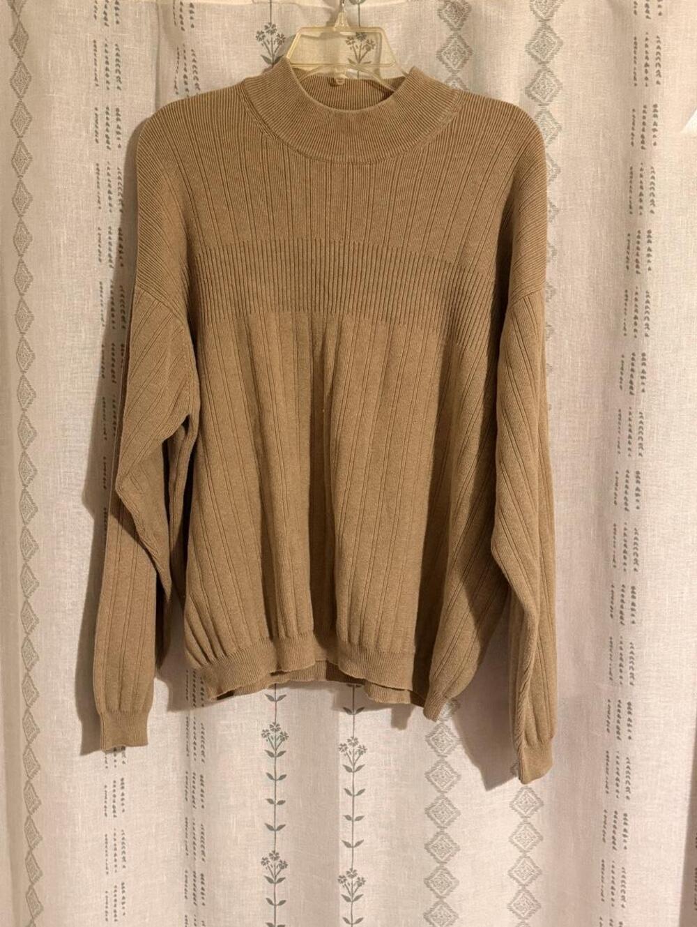 Preswick & Moore Tan Earthy Old Money Ribbed Mock Neck Preppy Knit Sweater- XL